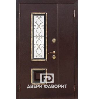 двустворчатая дверь в коттедж со стеклом и ковкой