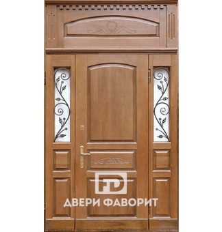 двустворчатая парадная дверь с боковой и верхней вставками 