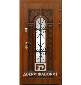 Уличная дверь с виноритом (стекло и ковка)